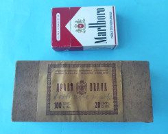 YUGOSLAVIA KINGDOM Antique Cardboard Box For 100. Cigarettes Drava * Cigarette Tobacco Zigaretten Jugoslavia Jugoslawien - Tabaksdozen (leeg)