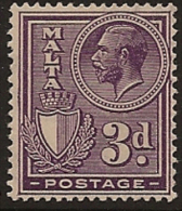 MALTA 1926 3d Violet KGV SG 162a HM VD423 - Malta (...-1964)