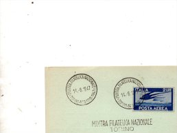 1947 CARTOLINA CON ANNULLO MOSTRA FILATELICA TORINO - Poste Aérienne