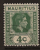 MAURITIUS 1938 4c KGVI SG 254 U MQ221 - Mauritius (...-1967)