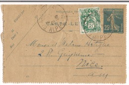 Entier Postal 25c Seumeuse + Cpl 5c Blanc 1925  Destination Nice - Cartes-lettres
