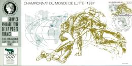 039 Carte Officielle Exposition Internationale Exhibition Olymphilex FDC 1987 France Championnat Lutte Sport Sports - Ringen