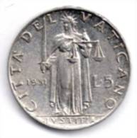 VATICANO 5 LIRE 1951 - Vatican