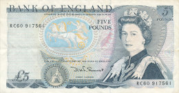 BILLETS  - GRANDE GRETAGNE- BANK OF ENGLAND  FIVE POUNDS - 5 Pond