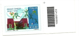 2012 - Italia 3346 Giulio Onesti - Codice A Barre ---- - 2011-20: Mint/hinged