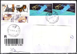 BULGARIA 2013 - REGISTERED ENVELOPE - BUTTERFLY / CHURCH /  SATELLITE STAMPS - Briefe U. Dokumente