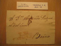 TARREGA 1829/43 To Barcelona PREPHILATELY Front Frontal Letter Lleida Lerida Catalonia Spain España - ...-1850 Préphilatélie