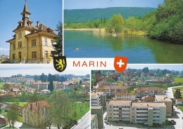 SUISSE    MARIN ESPAGNIER-VUES GENERALES , L'ECOLE -BORD DU LAC DE NEUFCHATEL   CPSM - Marin