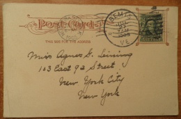 S477.-. USA.-.1905. 1 CT , FRANKLIN ON POSTCARD, BEMIS TO NEW YORK .SEE DESCRIPTION. "KENNEBAGO LAKE, MAINE - Storia Postale