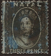 NATAL 1859 3d Blue QV U SG 10 PZ114 - Natal (1857-1909)