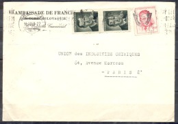 LETTRE  Cachet PRAGUE Le 14 XII 1949 De L Ambassade De France Affranchie Avec 3 Timbres - Covers & Documents