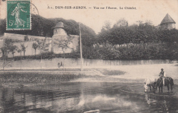 18 - DUN SUR AURON / VUE SUR L'AURON ET LE CHATELET - CHEVAUX A L'ABREUVOIR - Dun-sur-Auron