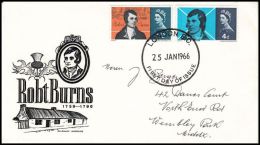 Great Britain 1966, FDC Cover "Robert Burns" W./ Postmark London With Phosphor Stripe Print - 1952-1971 Em. Prédécimales