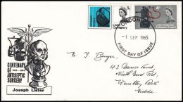 Great Britain 1965, FDC Cover "100th Anniversary Of The Discovery Of Antiseptic Wound Treatment By " W./ Postmark London - 1952-71 Ediciones Pre-Decimales