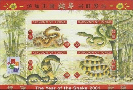 Tonga 2001 Year Of Snake MS MNH - Tonga (1970-...)