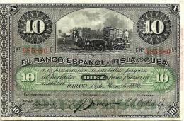 CUBA ESPANOL 10 PESOS BLACK ANIMAL FRONT SHIELD PLATA O/P BACK DATED 15-05-1896 VF P.49d READ DESCRIPTION !! - Cuba