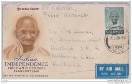India, Mahatma Gandhi, 1948, First Day Commercial Cover To Australia, Inde Indien - Mahatma Gandhi