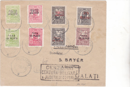 REGISTRED COVER,1918,MILITARY CENSORED.8 OVERPRINT STAMPS VERY VERY RARE! ROMANIA. - Lettres & Documents