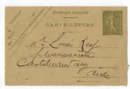 TYPE SEMEUSE LIGNEE /  ENTIER POSTAL - CARTE LETTRE Numérotée 811 - Vers Castelnaudary Aude - Letter Cards