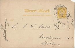 NORWAY 1889 – PRE-STAMPED POSTCARD OF 3 ORE - NOT ILLUSTRATED – WRITTEN ADDR. TO CHRISTIANIA POSTM KRISTANIA MAY 4,1889 - Postal Stationery