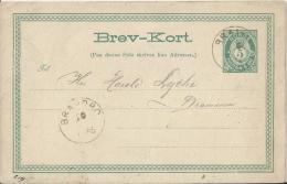 NORWAY 1885 – PRE-STAMPED POSTCARD OF 5 ORE - NOT ILLUSTRATED – WRITTEN POSTM BRANDBO-SWEDEN SEP 30,1885 REPOS 1004 PLS - Postal Stationery