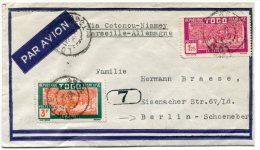 TOGO LETTRE PAR AVION VIA COTONOU-NIAMEY-MARSEILLE- ALLEMAGNE DEPART LOME 31 OCT 36 ARRIVEE BERLIN 6.11.36 - Cartas & Documentos