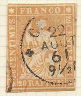 SWITZERLAND 1858 20 Rp Green Thread SG 50 U #AF61 - Gebraucht