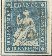 SWITZERLAND 1858 10 Rp No Thread SG 48 U #AF67 - Gebraucht