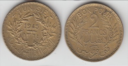 TOP QUALITE ****  TUNISIE - TUNISIA - 2 FRANCS 1945 BRONZE-ALUMINIUM **** EN ACHAT IMMEDIAT !!! - Tunesië