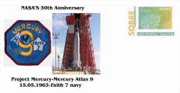 Spain 2013 - Nasa´s 50th Anniversary - Spatial Missions -Projet Mercury/Mercury Atlas 9-Faith 7 Cover - Europe