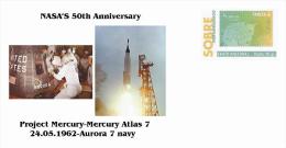 Spain 2013 - Nasa´s 50th Anniversary - Spatial Missions -Projet Mercury/Mercury Atlas 7-Aurora 7 - Europe