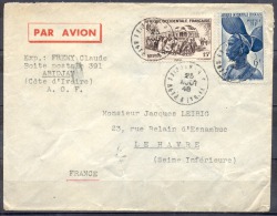 A.O.F.   LETTRE   De COTE D IVOIRE   Le 23 Aout 1948 Affranchie Avec 2 Timbres   Pour LE HAVRE   PAR AVION - Briefe U. Dokumente