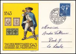 Switzerland 1943, Illustarted Card "Stamp Day" W./ Postmark Fribourg - Briefe U. Dokumente