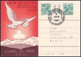 Switzerland 1940, Illustarted Card "Stamp Day" W./ Postmark St.Gallen - Covers & Documents