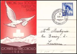 Switzerland 1940, Illustarted Card "Stamp Day" W./ Postmark St.Gallen - Covers & Documents