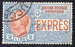 Effigie Di Vittorio Emanuele III - 1925/26 - 2 Lire Azzurro E Rosso (Sassone E13) LUSSO - Poste Exprèsse
