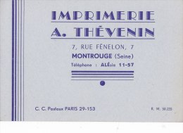 ¤¤  -  MONTROUGE  -  CDV De L´Imprimerie A. THEVENIN 7 Rue Fénelon  - Voir Description  -  ¤¤ - Visitenkarten