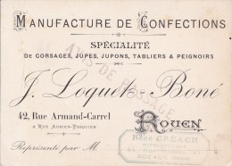 ¤¤  -  ROUEN  -  CDV De La Manufacture De Confections "J. LOQUETS-BONE " 42 Rue Armand-Carel - Voir Description  -  ¤¤ - Cartes De Visite