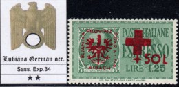 LAIBACH  GERMAN OCC.- DEUTSCHE BESETZUNG Mi 29 - Sass. Exp.3 - Kat. 175 Euro - LUXUS POSTFRISCH - MNH** - Deutsche Bes.: Lubiana