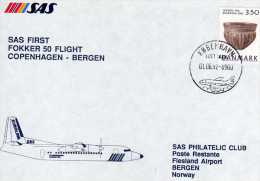 Danemark: 1992 Très Belle Enveloppe 1er Vol Par SAS  Copenhagen - Bergen Timbre Poterie - Cartas & Documentos