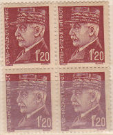 FRANCE N°515 1.20 TYPE HOURRIEZ BALAFRE A LA NUQUE  BLOC DE 4 NEUF SANS CHARNIERE - Unused Stamps