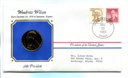 Etats - Unis USA " Presidents Of United States" Gold Plated Medal "" Woodrow Wilson "" FDC / BU / UNC - Collections