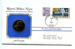 Etats - Unis USA " Presidents Of United States" Gold Plated Medal "" Richard Milhous Nixon "" FDC / BU / UNC - Collections