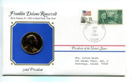Etats - Unis USA " Presidents Of United States" Gold Plated Medal "" Franklin Delano Roosevelt "" FDC / BU / UNC - Collections