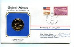 Etats - Unis USA " Presidents Of United States" Gold Plated Medal "" Benjamin Harrison "" FDC / BU / UNC - Colecciones