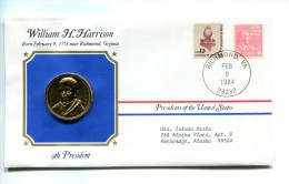 Etats - Unis USA " Presidents Of United States" Gold Plated Medal "" William H. Harrison "" FDC / BU / UNC - Verzamelingen