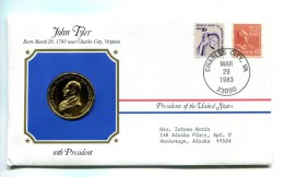 Etats - Unis USA " Presidents Of United States" Gold Plated Medal "" John Tyler "" FDC / BU / UNC - Verzamelingen