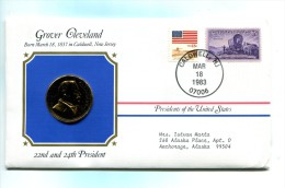 Etats - Unis USA " Presidents Of United States" Gold Plated Medal "" Grover Cleveland "" FDC / BU / UNC - Sammlungen