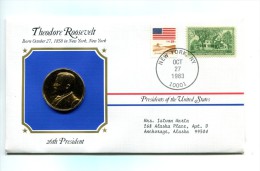 Etats - Unis USA " Presidents Of United States" Gold Plated Medal "" Theodore Roosevelt "" FDC / BU / UNC - Collections