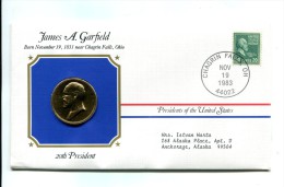 Etats - Unis USA " Presidents Of United States" Gold Plated Medal "" James A. Garfield "" FDC / BU / UNC - Colecciones